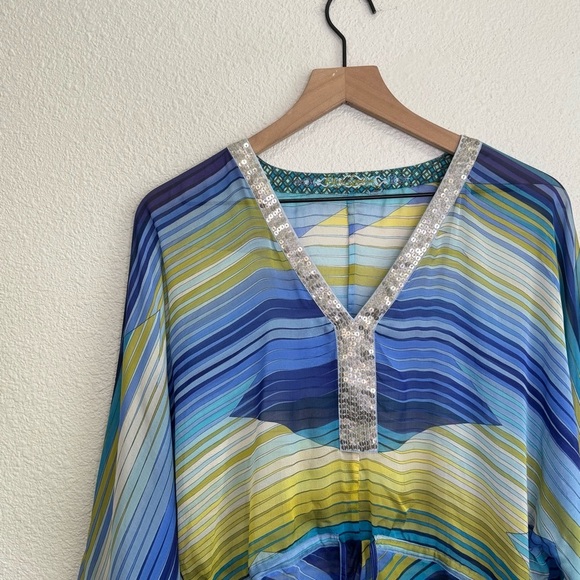 Robert Gram Womens Large 100% Silk Sheer Sequin Boho Flowy Coverup Vacation - Picture 2 of 11